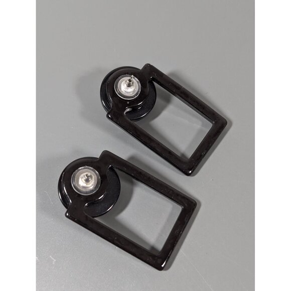 Black Red Geometric Rivoli Rhinestone Drop Earrings Statement Bold 80s - Picture 8 of 9